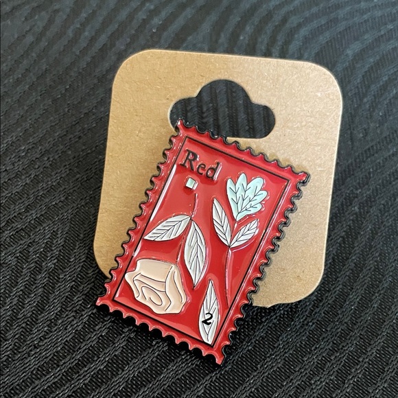 Red Postage Stamp Enamel Pin Floral Design representing Taylor Swift’s Red Album - Picture 1 of 2